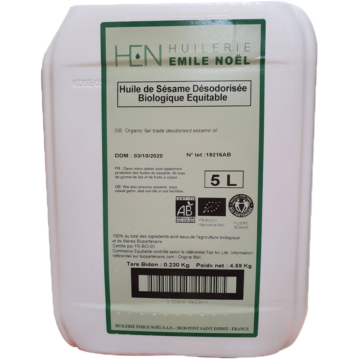 Huile de Sésame Bio Désodorisée 2 X 5l - Beauty Tech®